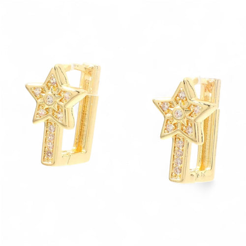 ✨ Shine Bright: Star-Studded Gold Hoop Earrings with Zircon✨