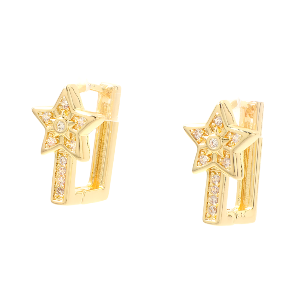 ✨ Shine Bright: Star-Studded Gold Hoop Earrings with Zircon✨